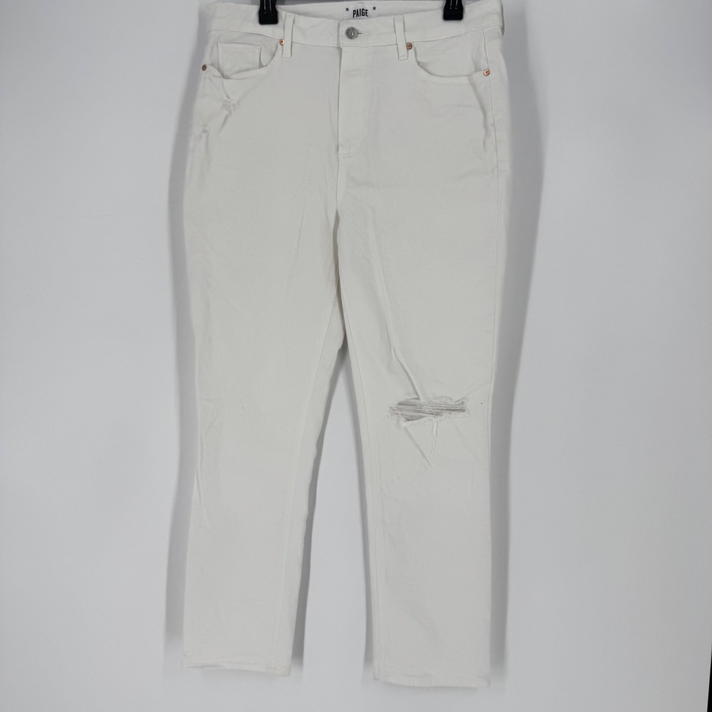 PAIGE Sarah Slim White Jeans‎ Women's Size 32 Distressed Stretch Denim - Picture 2 of 8
